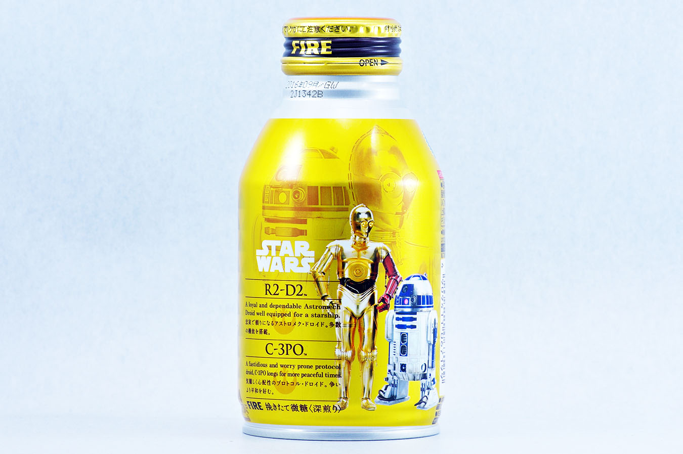 FIRE 挽きたて微糖＜深煎り＞ 『スター・ウォーズ／フォースの覚醒』デザイン缶 R2-D2 C-3PO 裏面 2015年11月
